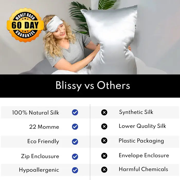 Blissy Silk Pillowcase - America's #1 Silk Pillowcase Made With 100% Pure Mulberry Silk