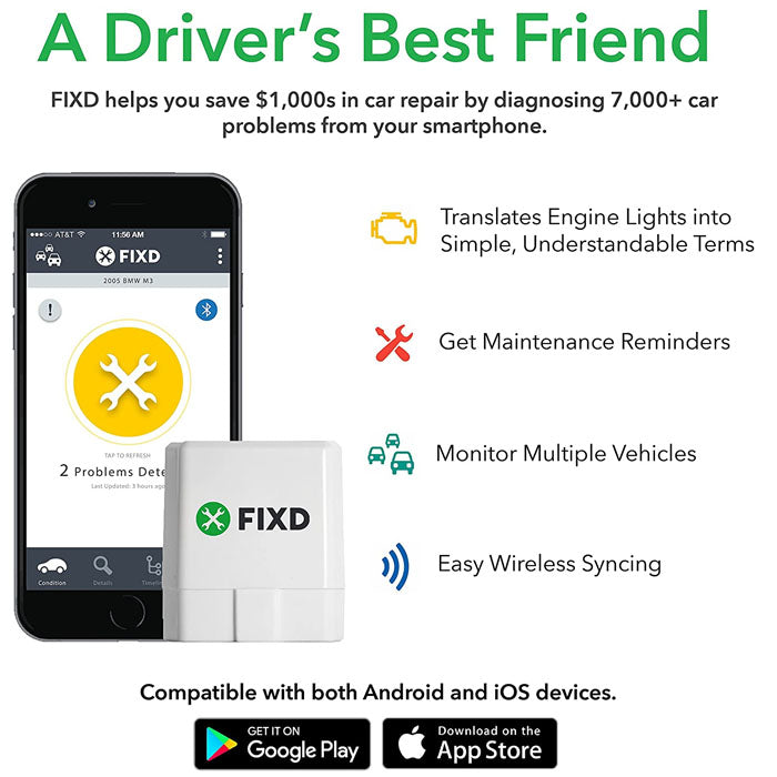 FIXD - Bluetooth OBD2 Scanner Tool & Code Reader, Check Engine Light, Fix All Cars & Vehicles ‘96 or Newer