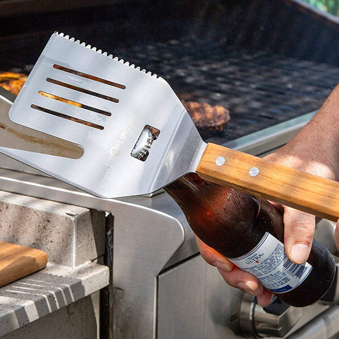 FlipFork - 5-In-1 Stainless Steel Heat Resistant Kitchen BBQ Grill Spatula Tool with Fork, Knife, Tenderizer, & Bottle Opener