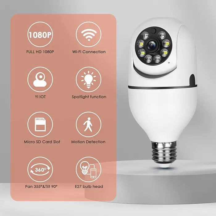 LightBulb Security Camera - 360º Degree Panoramic Light Bulb Camera With WiFi, Night Vision & Motion Detection