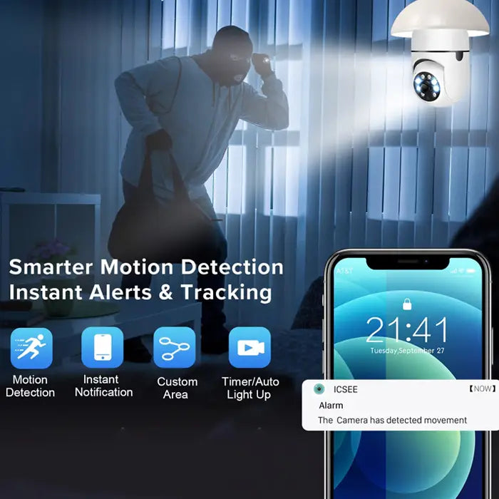 LightBulb Security Camera - 360º Degree Panoramic Light Bulb Camera With WiFi, Night Vision & Motion Detection